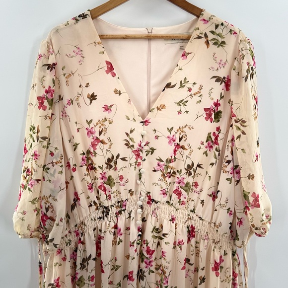 Taylor Romantic Cottagecore Cream Floral Ruffled Tie Sleeve Mini Dress Size 20 - Picture 3 of 13